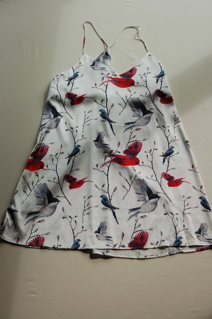 Fall Winter Garden Bird Print Strappy Slip Dress XS S Bird Print Botanical